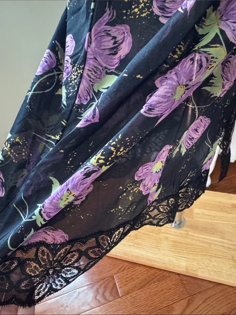 Vintage Black Slip Dress with Purple Floral Print - Picture 3 of 10